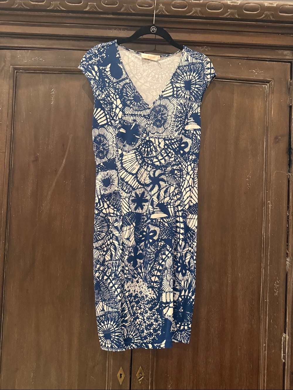 Tory Burch Navy and White Floral V-Neck Sheath Dress